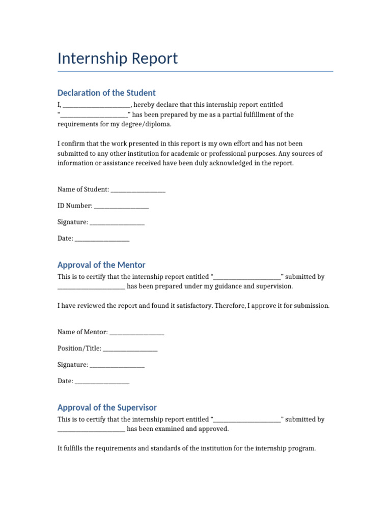 Internship Report Declaration Format | PDF