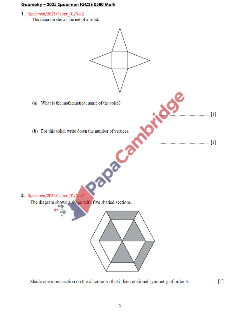 2025 IGCSE 0580 Math Specimen Paper | PDF
