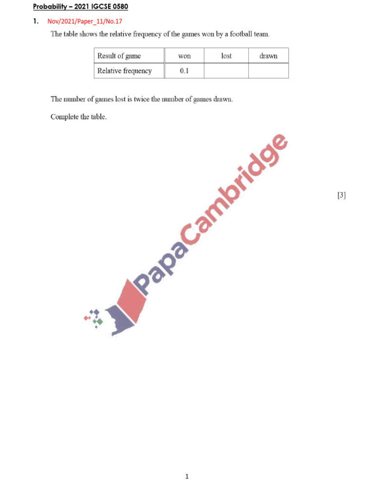 2021 Probability IGCSE 0580 | PDF | Chess | Chess Theory