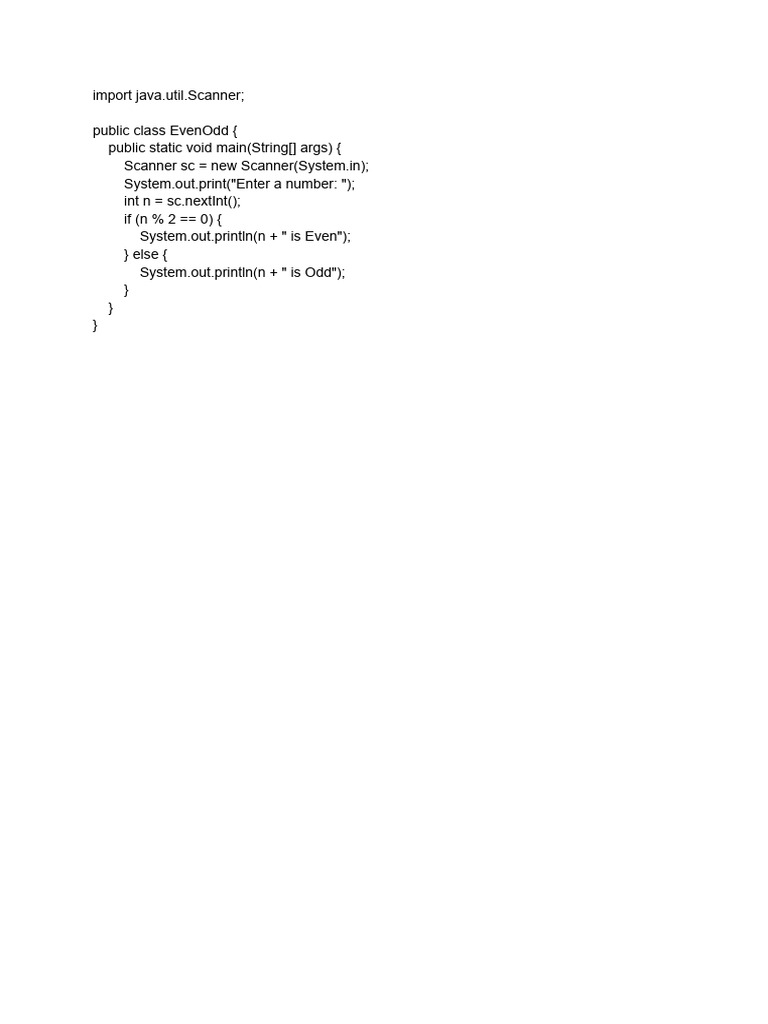 Java Even Odd Checker and Factorial | PDF | Namespace | Software ...