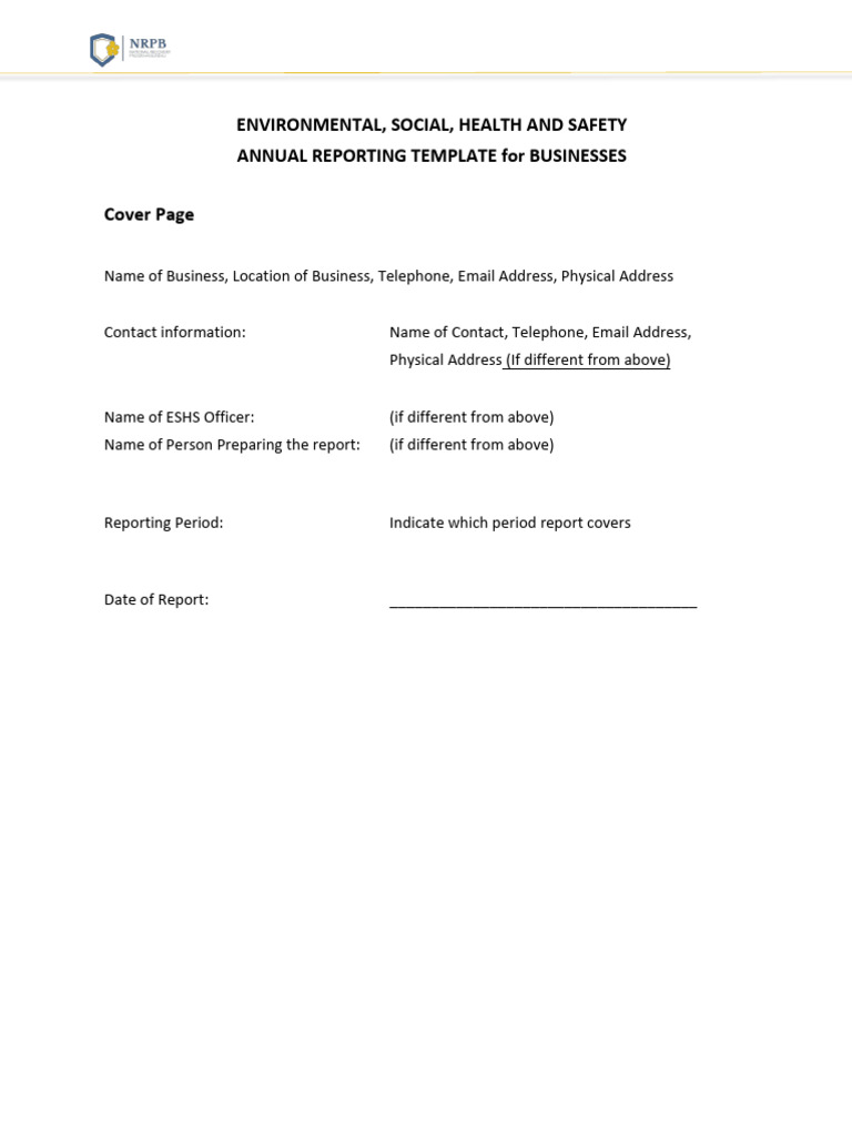 ESHS Annual Reporting Template for Businesses | PDF | Occupational ...