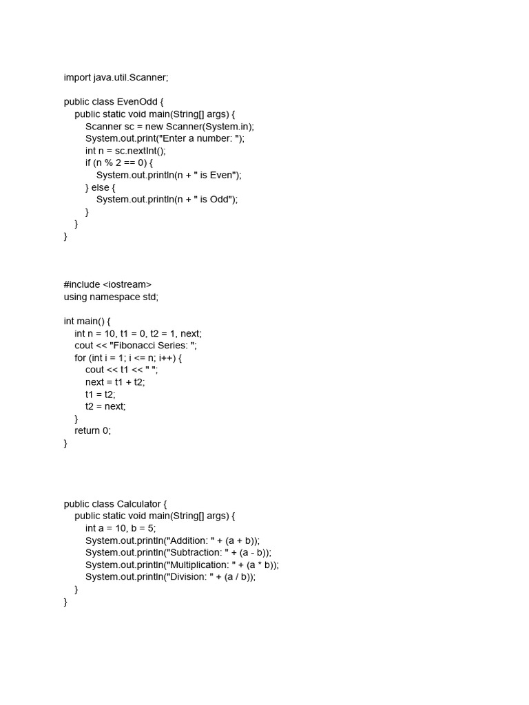 Java and C++ Basic Programs | PDF | Systems Architecture | Computer ...