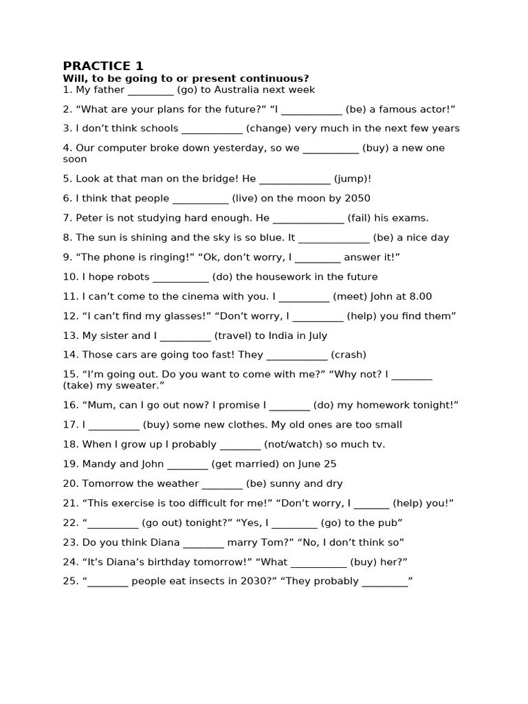 Future Tense Practice Exercises | PDF