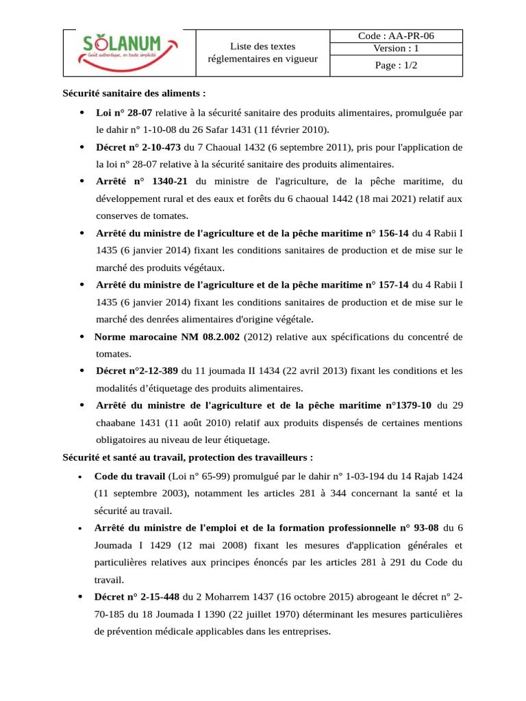 Textes réglementaires en vigueur | PDF | Nourritures | Agriculture