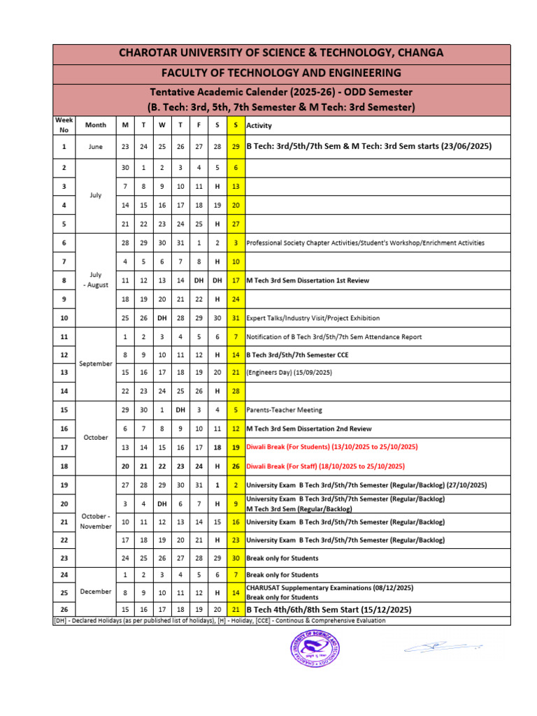 3rd 5th 7th Sem - ODD SEM Academic Calendar 2025-26 (June - Dec) | PDF ...