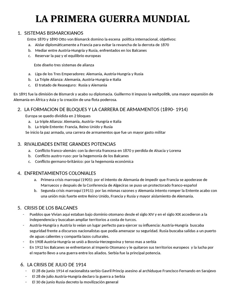 Causas y Desarrollo de la Primera Guerra Mundial | PDF | Austria ...