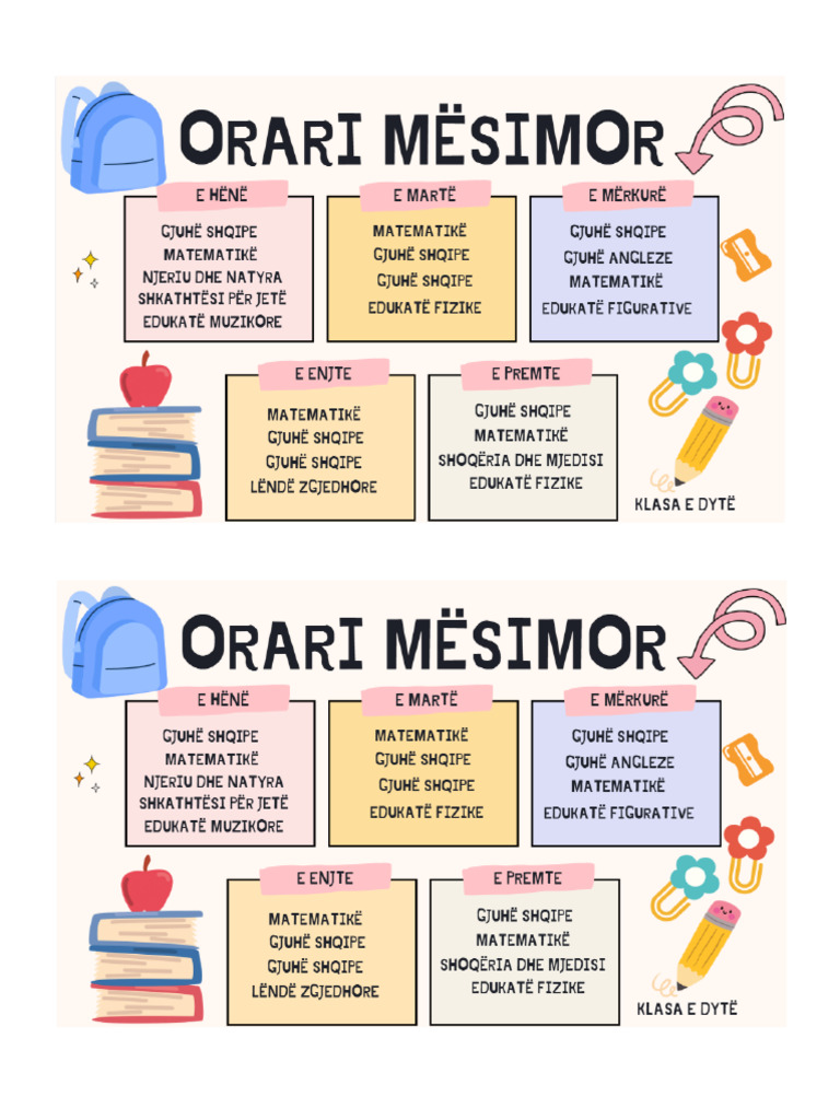 Orari Mesimor KL II PDF PDF