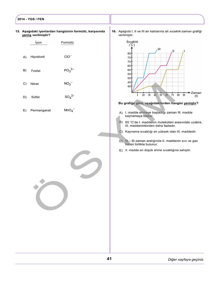 2014 Ygs Ki̇mya | PDF