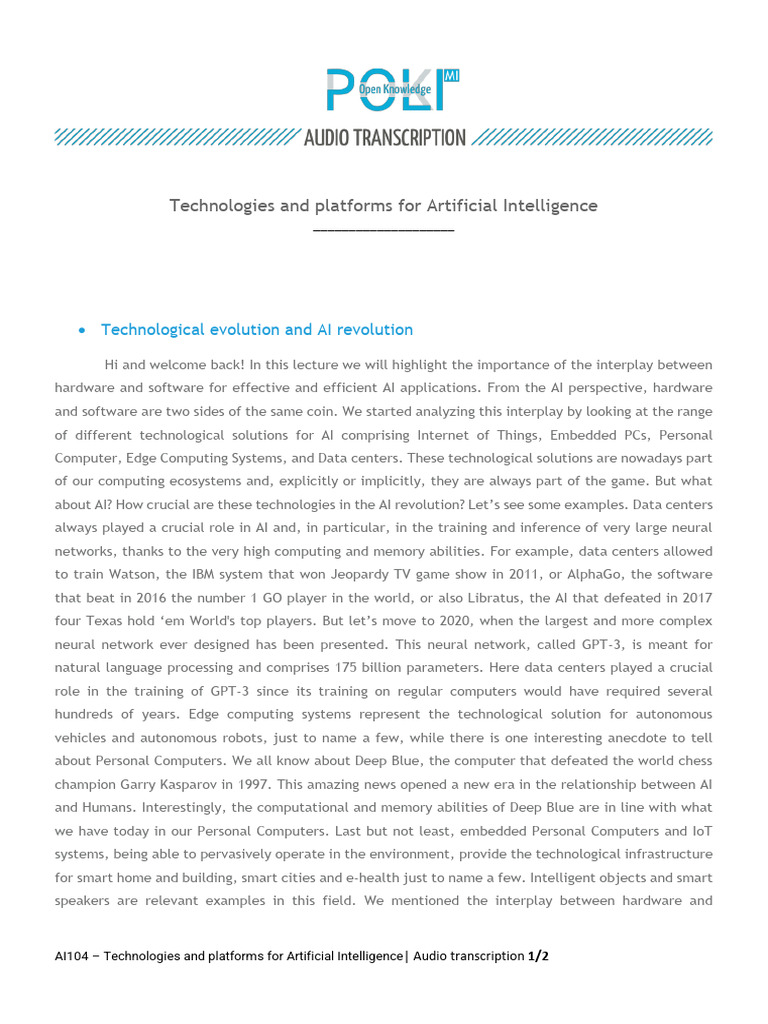 AI Technologies and Platforms Overview | PDF | Artificial Intelligence ...