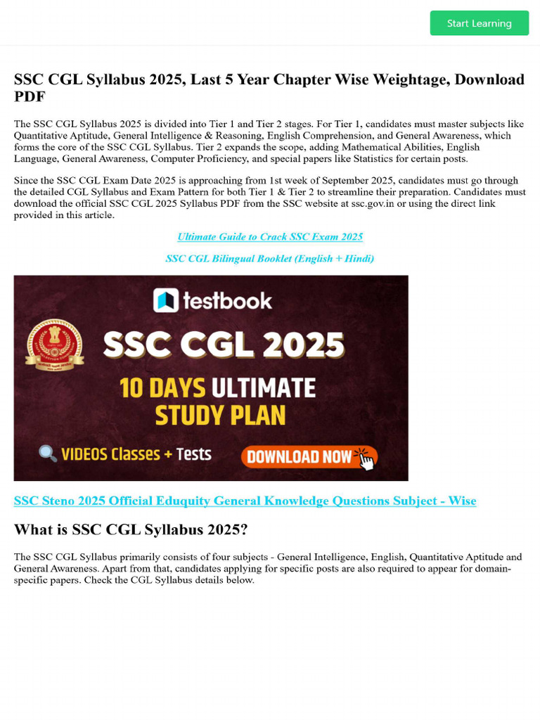 SSC CGL Syllabus 2025, Last 5 Year Chapter Wise Weightage, Download PDF ...