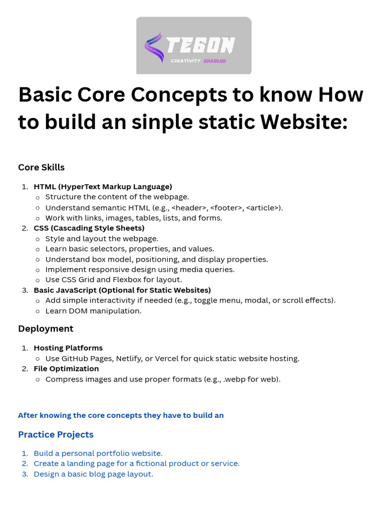 Basic Core Concepts To Know How To Build An Sinple Static Website | PDF ...
