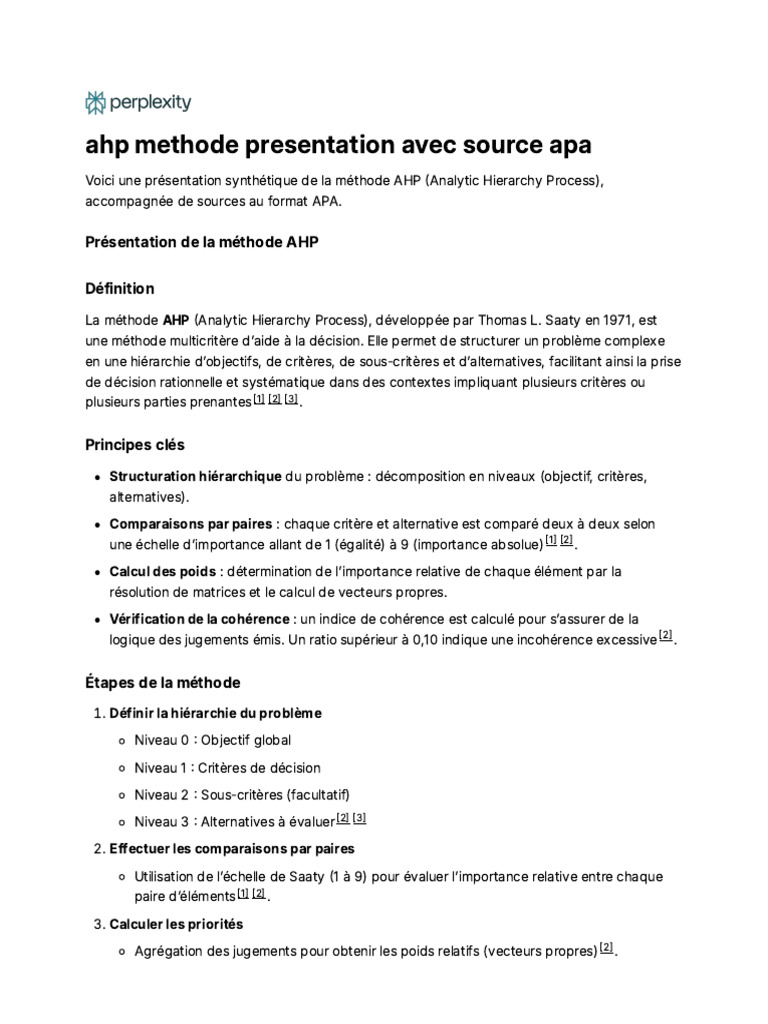 Méthode AHP : Guide et Applications | PDF | Valeur propre, vecteur ...