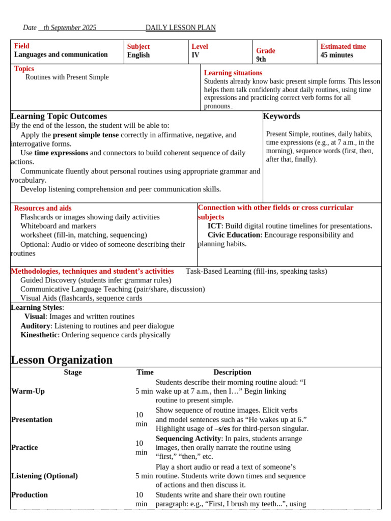 Daily Routines with Present Simple | PDF | Communication | Language ...