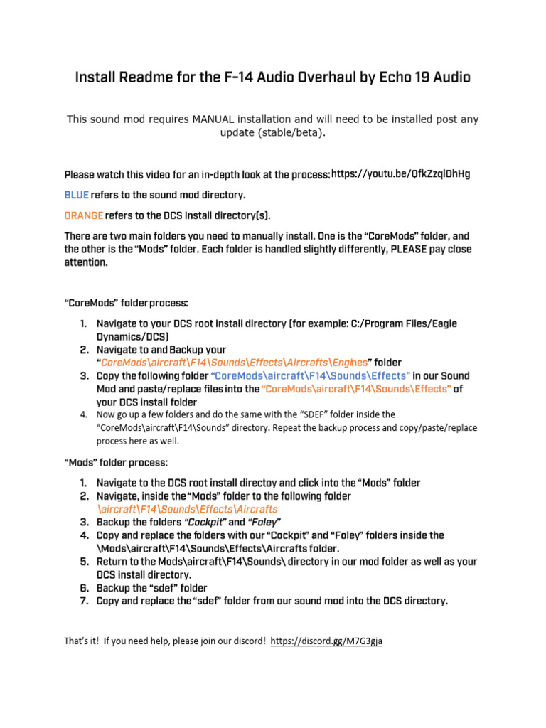 Manual Installation Guide for DCS Sound Mod | PDF