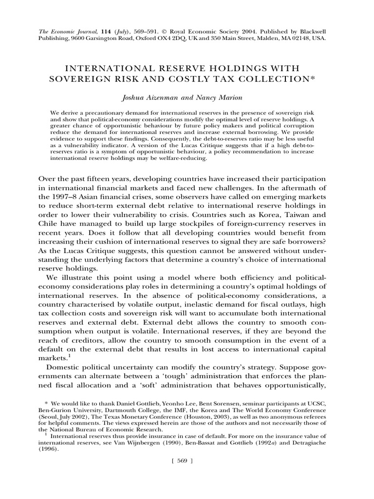 Sovereign Risk and International Reserves | PDF | Taxes | Exchange Rate