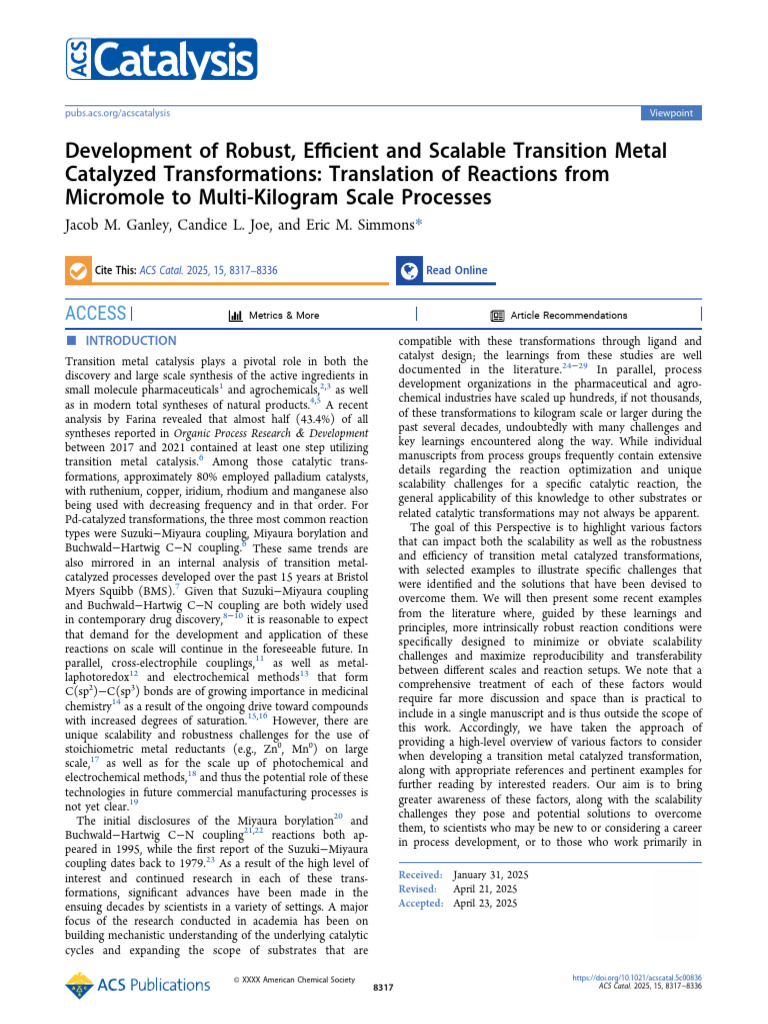 Scalable Transition Metal Catalysis Insights | PDF | Catalysis ...