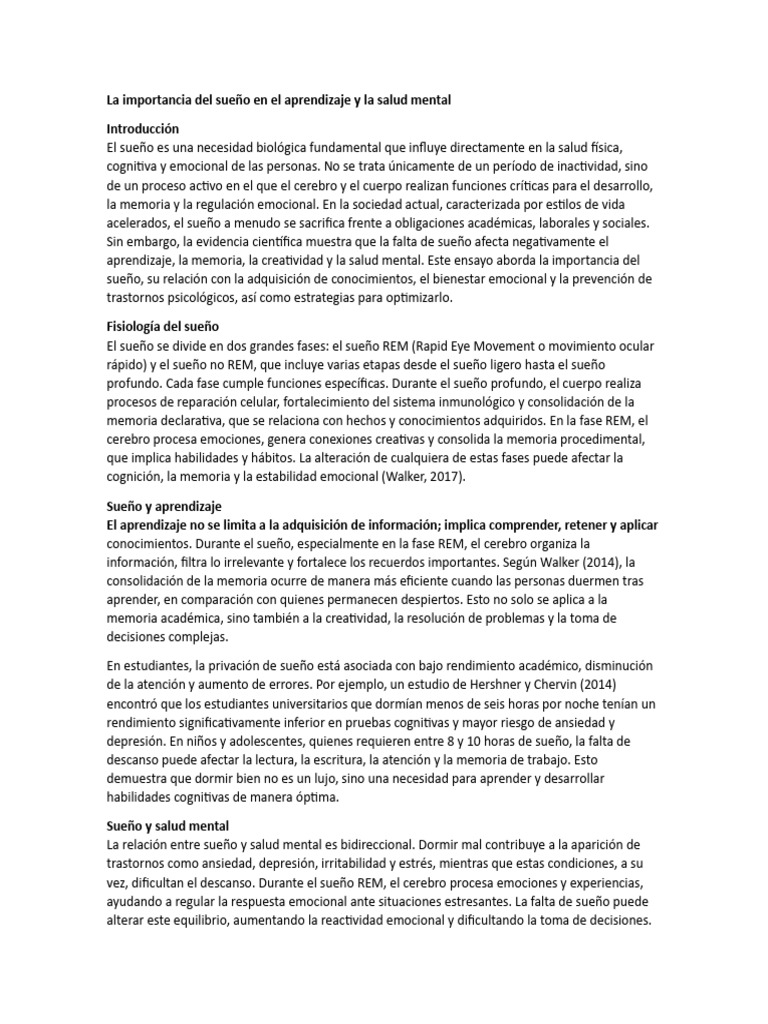 Sueño: Clave para Aprendizaje y Salud Mental | PDF | Dormir | Las emociones