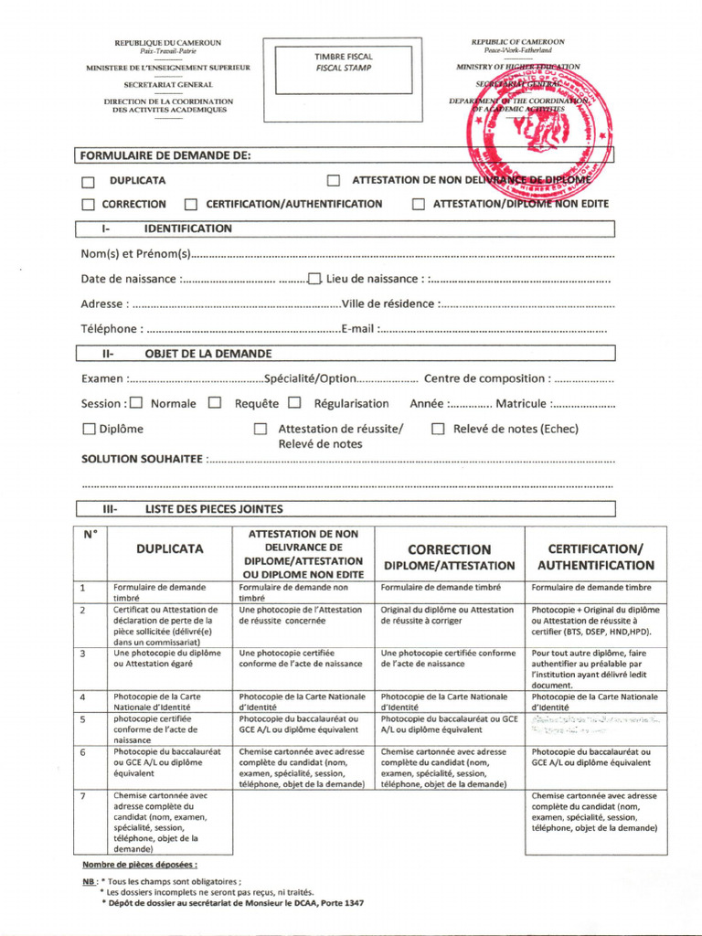 Demande de Correction de Diplôme au Cameroun | PDF | Qualifications ...