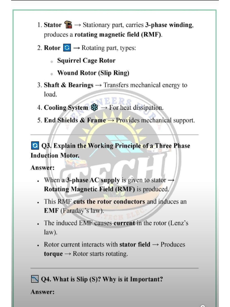 Basic 3phase Induction Motor Questions and Answers | PDF