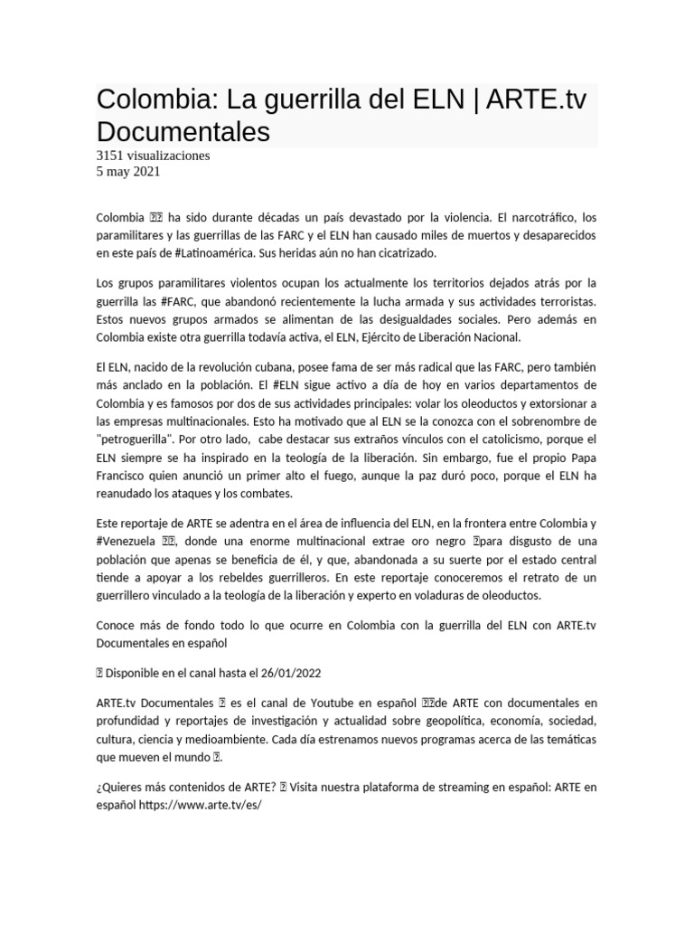 La guerrilla del ELN en Colombia | PDF | Guerra de guerrillas