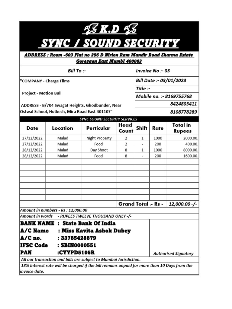 Invoice Summary for Sync Sound Services | PDF