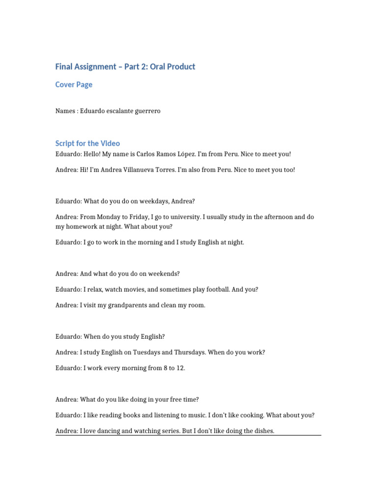 English Conversation Script: Peru Students | PDF