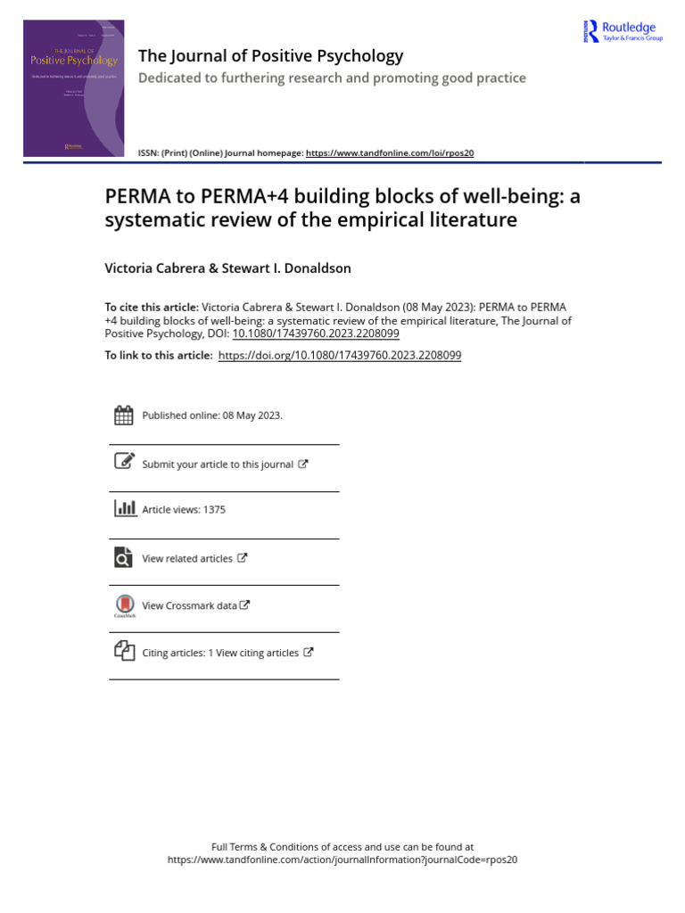 Cabrera & Donaldson - PERMA To PERMA | PDF | Well Being | Positive ...