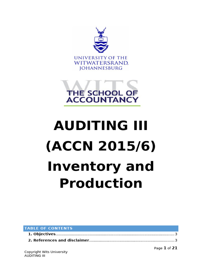 AUDITING III - Inventory and Production | PDF | Audit | Internal Control