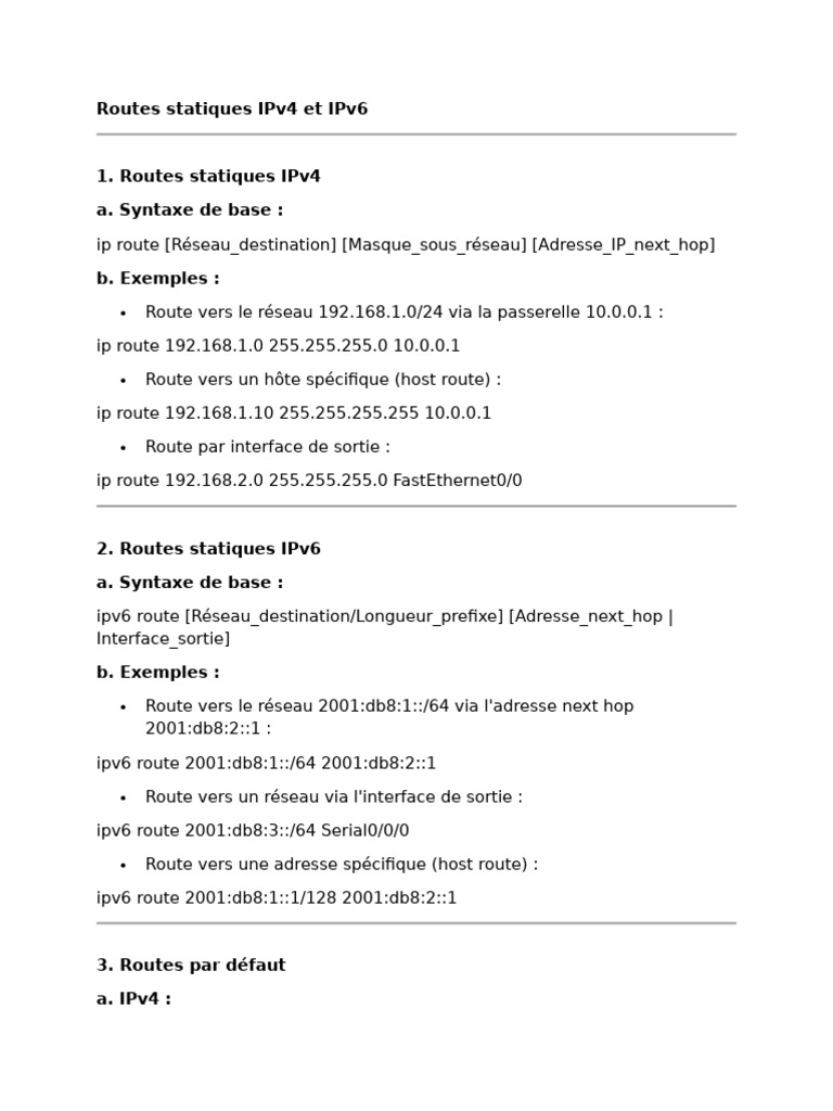 Configuration des routes statiques IPv4 et IPv6 | PDF