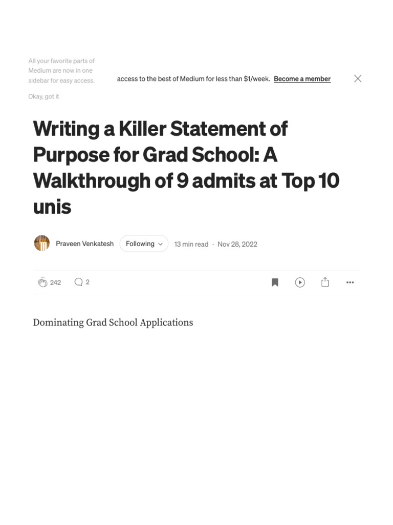 Writing A Killer Statement of Purpose For Grad School - A Walkthrough ...