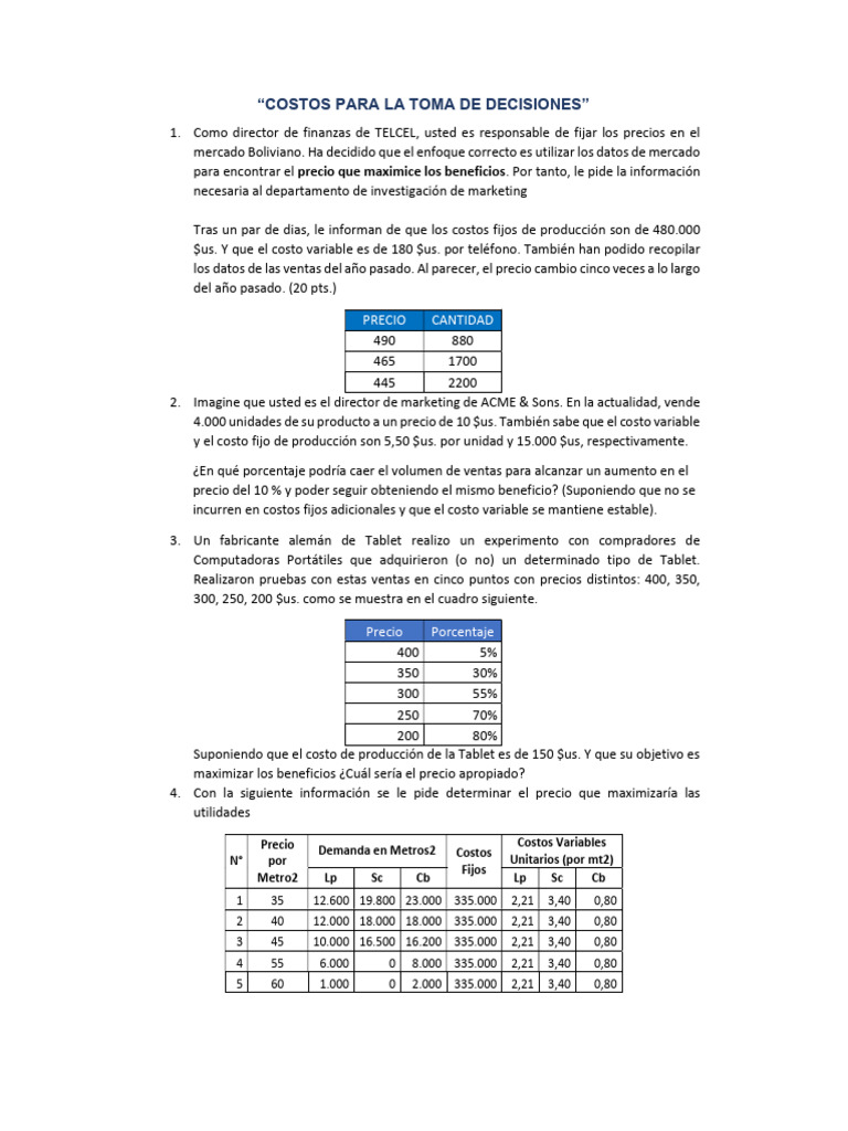 Costos y Estrategias de Precios en Decisiones Empresariales | PDF ...