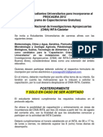 Llamado a Estudiantes Universitarios Para Incorporarse Al PROCAGRA 2012