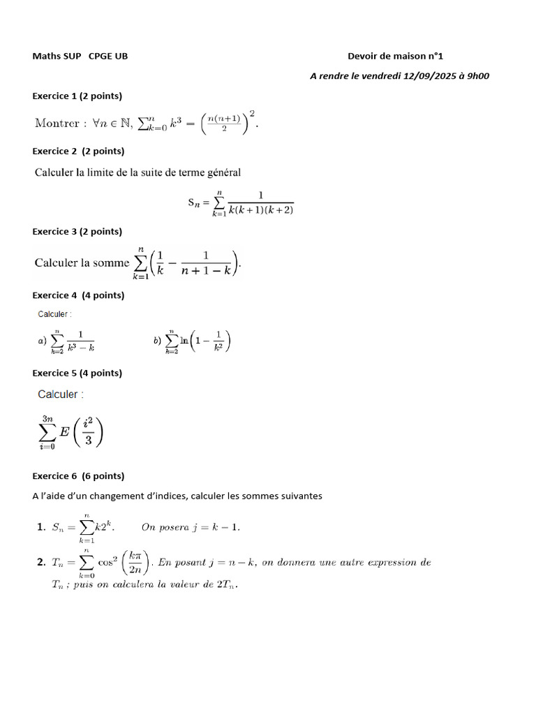 Devoir de maths CPGE UB n°1 | PDF