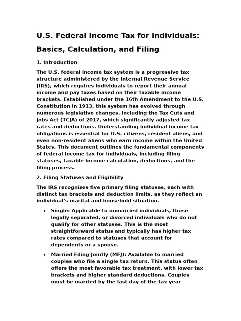U.S. Federal Income Tax For Individuals Basics, Calculation, and Filing ...