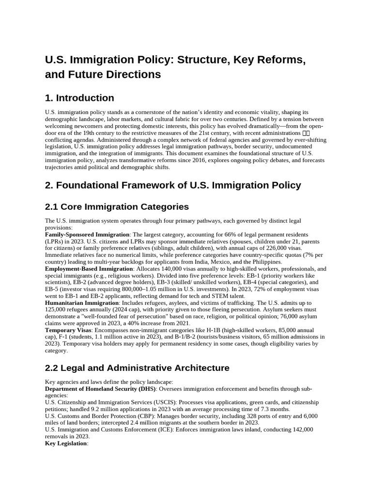 U.S. Immigration Policy Overview and Reforms | PDF | Deferred Action ...