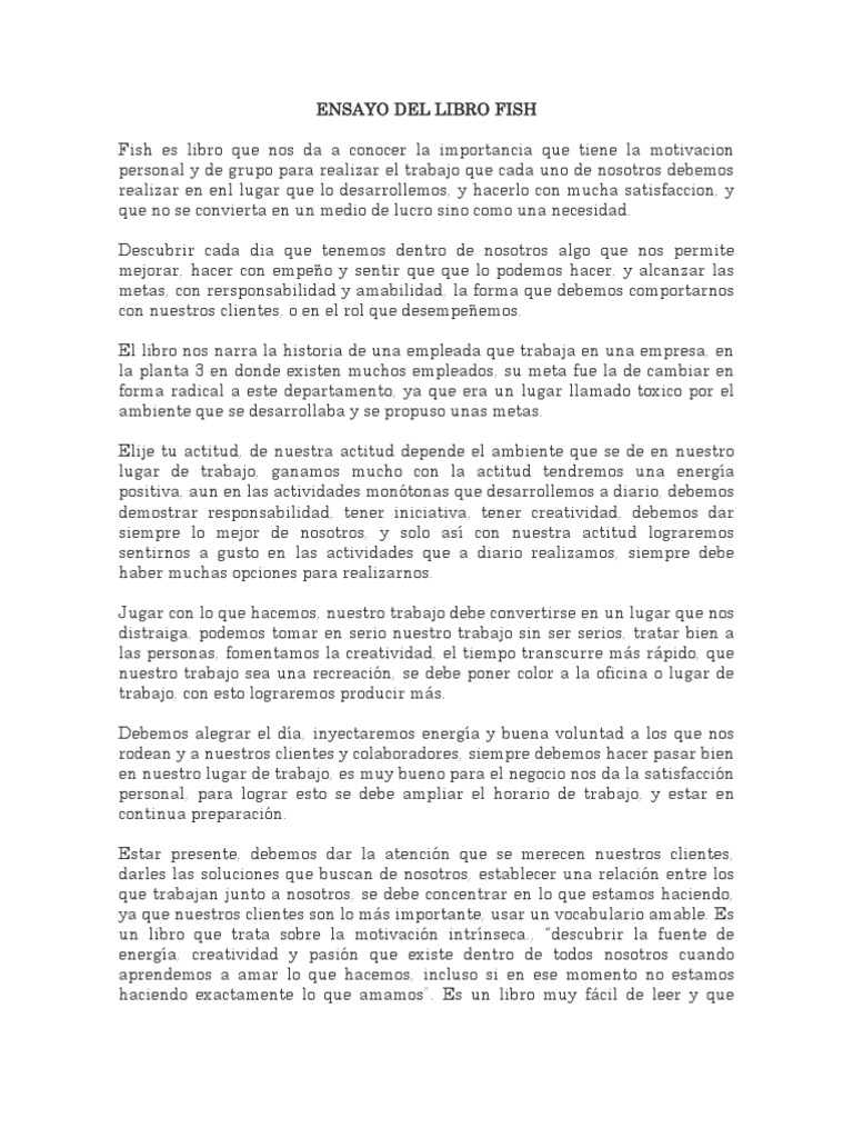 Ensayo Del Libro Fish | PDF | Motivación | Motivacional