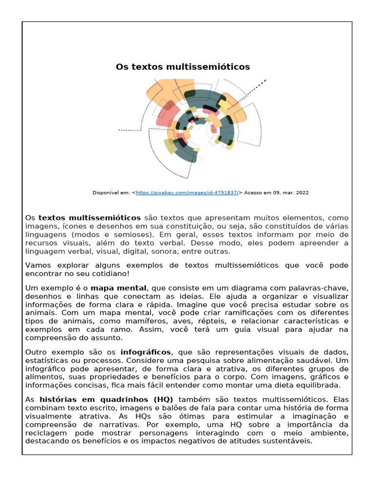 Exemplos de Textos Multissemióticos | PDF | Infográficos | Imagem