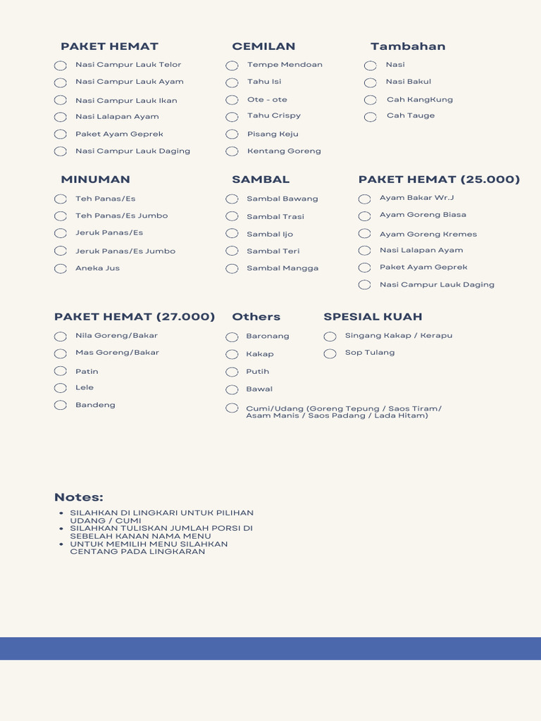 Menu Checklist Minuman dan Makanan | PDF