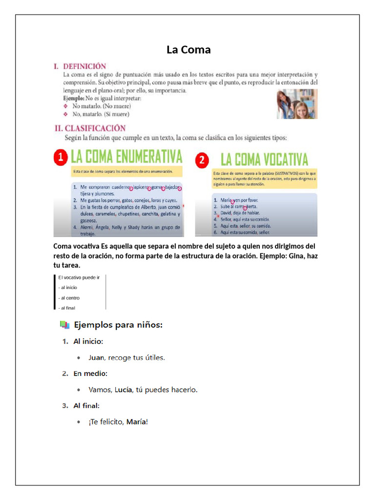 Uso de Comas: Vocativa y Enumerativa | PDF
