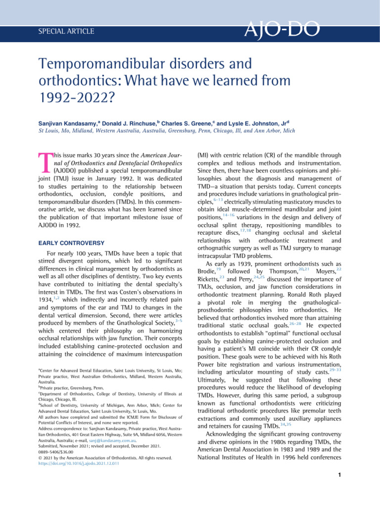 TMDs and Orthodontics: 30-Year Insights | PDF | Orthodontics ...