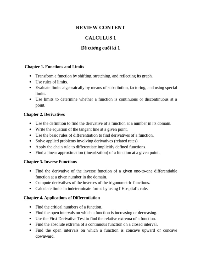 Calculus 1 Final Exam Review Guide | PDF | Integral | Function ...