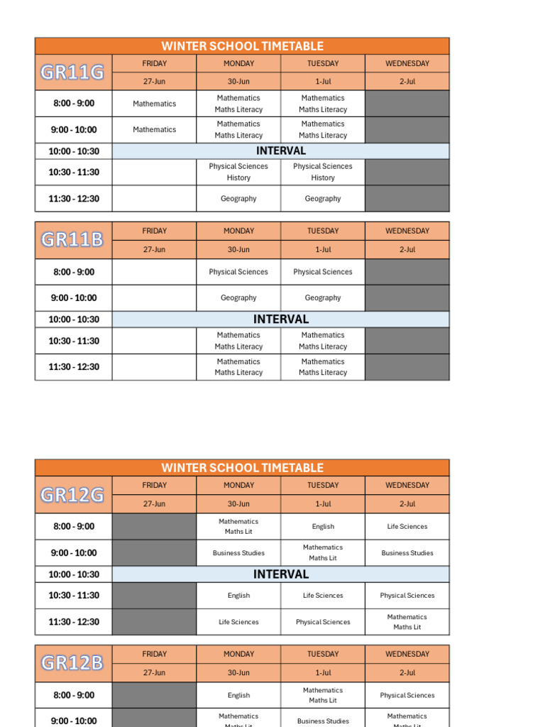 Winter School Timetable Overview | PDF