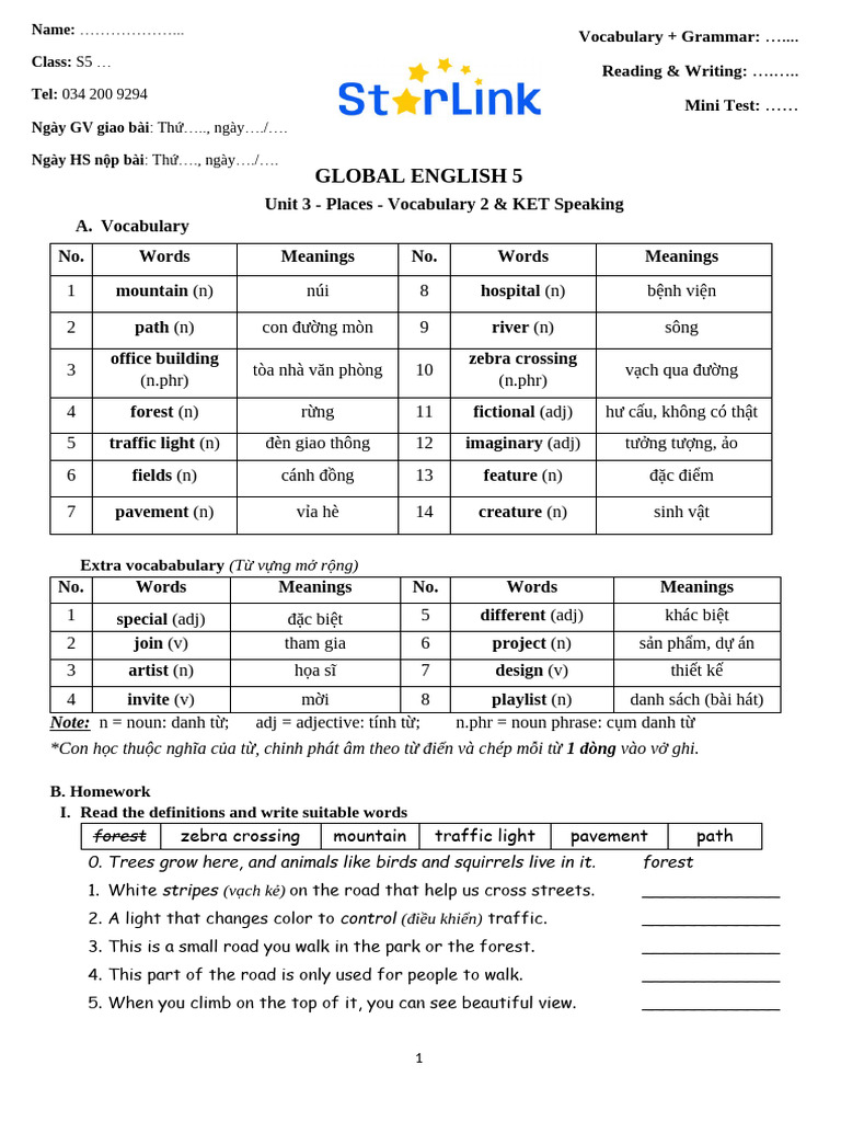 Online-Foreign Teacher_S5_W9_U3_Vocabulary 2 & KET Speaking | PDF ...