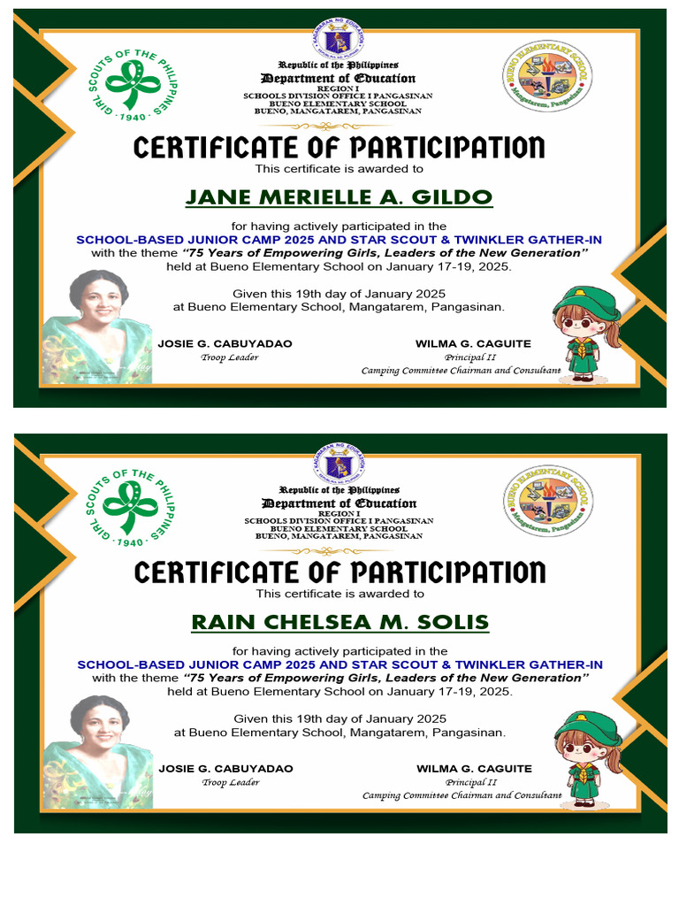 Junior Camp 2025 Participation Certificates | PDF | Government | Public ...