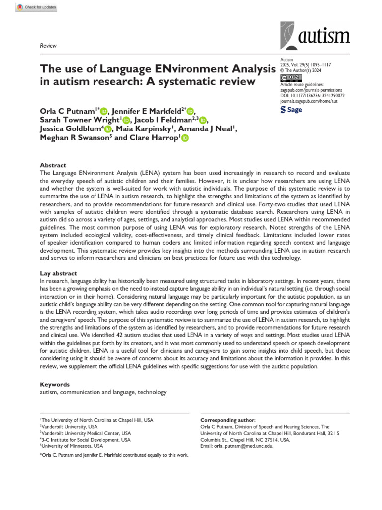 Putnam Et Al 2024 The Use of Language Environment Analysis in Autism ...