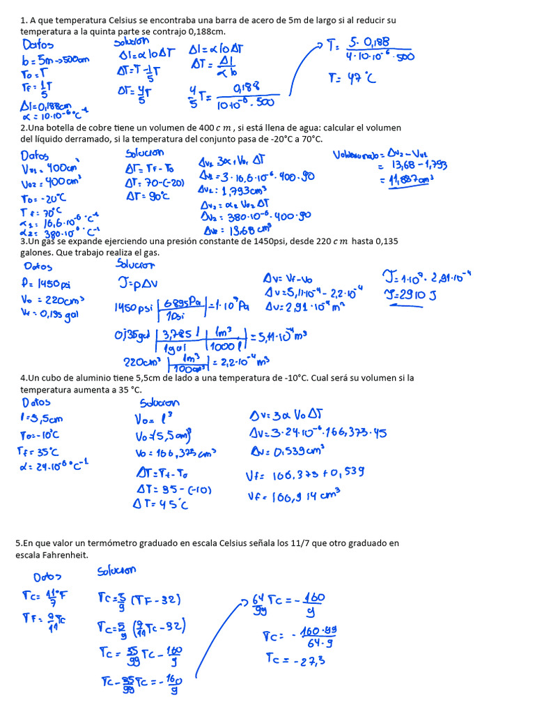 Problemas de Termodinámica y Gases | PDF | Gases | Celsius
