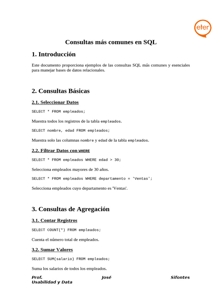 Consultas SQL Esenciales para Bases de Datos | PDF | SQL | Ingeniería ...
