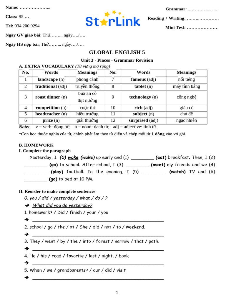 Grammar Revision for Global English 5 | PDF