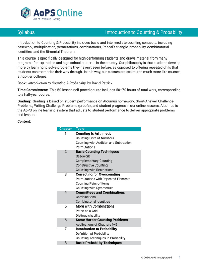 Counting & Probability Course Syllabus | PDF | Combinatorics | Expected ...