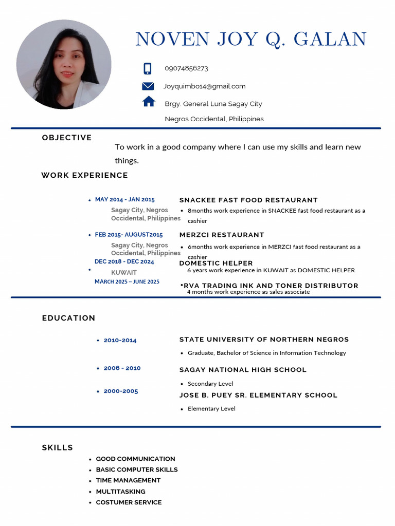 Noven Joy Q. Galan's Resume Summary | PDF